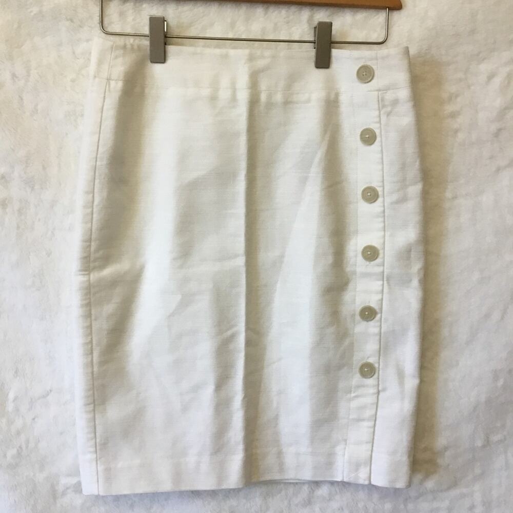 Loft White Button Detail Pencil Skirt